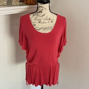 Coral pink medium cable and gauge comfy stretch T-shirt